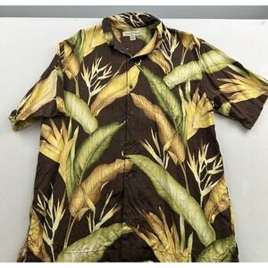 Tommy Bahama Men's Medium Hawaiian Camp Shirt 100% Silk Short Sleeve Brown Green